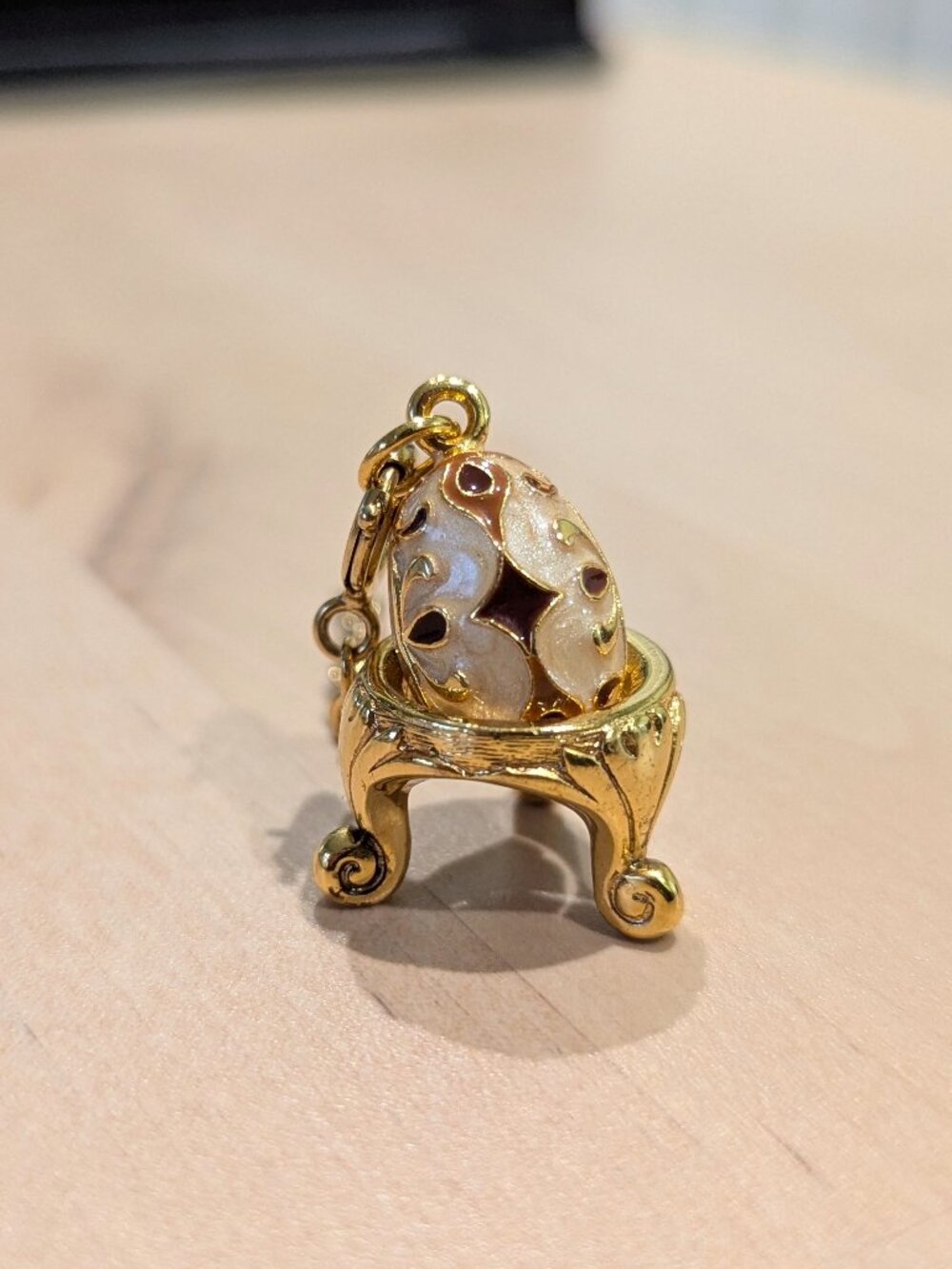 Vintage Joan Rivers Cream Faberge Egg Charm w/ Extender